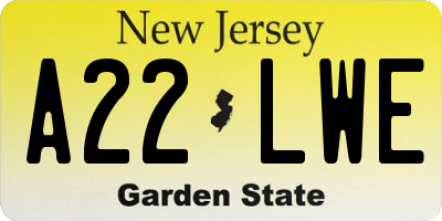 NJ license plate A22LWE