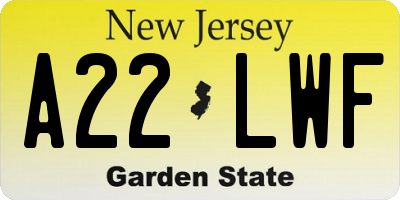 NJ license plate A22LWF