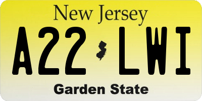 NJ license plate A22LWI