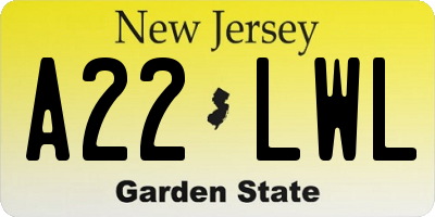 NJ license plate A22LWL