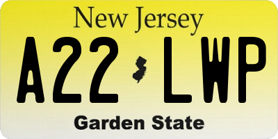 NJ license plate A22LWP