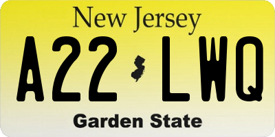 NJ license plate A22LWQ