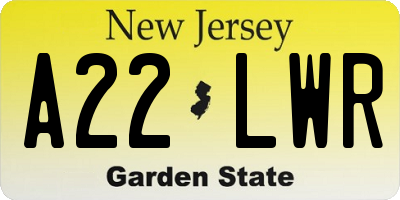 NJ license plate A22LWR