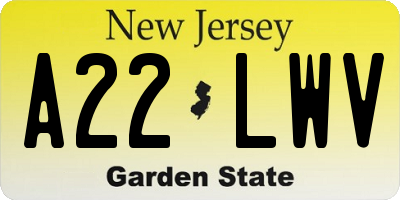 NJ license plate A22LWV