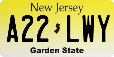 NJ license plate A22LWY
