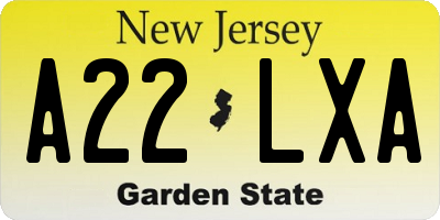 NJ license plate A22LXA