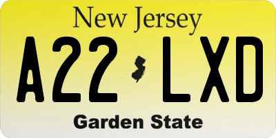NJ license plate A22LXD