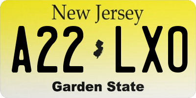 NJ license plate A22LXO