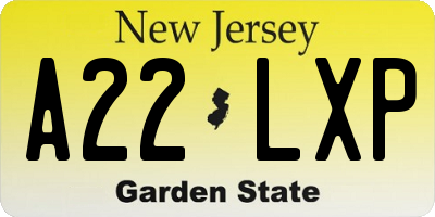 NJ license plate A22LXP
