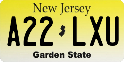 NJ license plate A22LXU