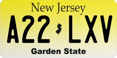NJ license plate A22LXV
