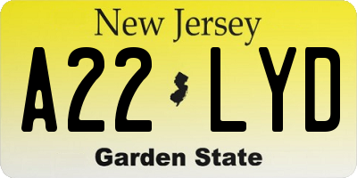 NJ license plate A22LYD