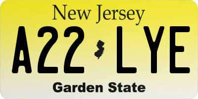 NJ license plate A22LYE