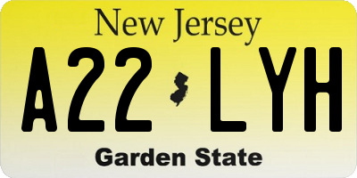 NJ license plate A22LYH