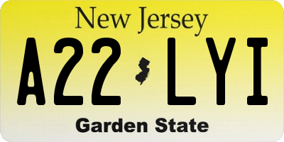 NJ license plate A22LYI