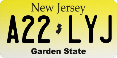 NJ license plate A22LYJ