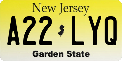 NJ license plate A22LYQ