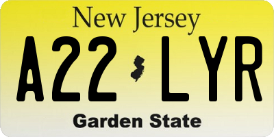 NJ license plate A22LYR