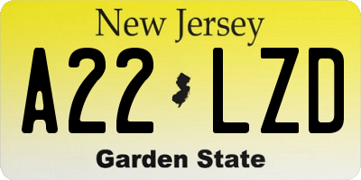 NJ license plate A22LZD