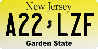 NJ license plate A22LZF