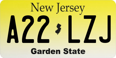NJ license plate A22LZJ