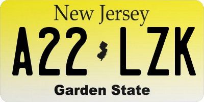 NJ license plate A22LZK