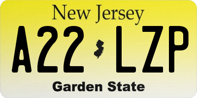 NJ license plate A22LZP