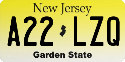 NJ license plate A22LZQ