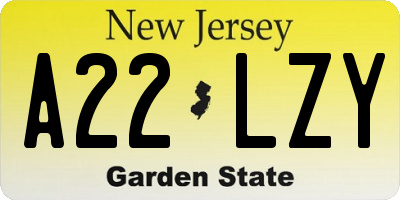 NJ license plate A22LZY