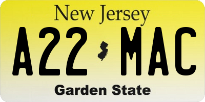 NJ license plate A22MAC