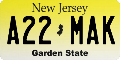 NJ license plate A22MAK