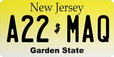 NJ license plate A22MAQ