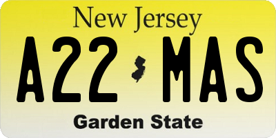 NJ license plate A22MAS