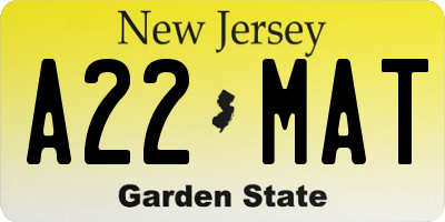 NJ license plate A22MAT