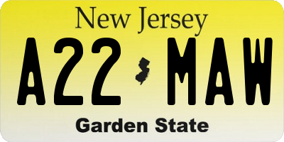 NJ license plate A22MAW