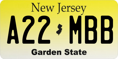 NJ license plate A22MBB