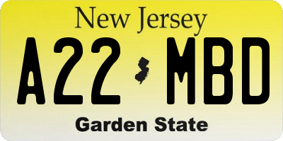NJ license plate A22MBD