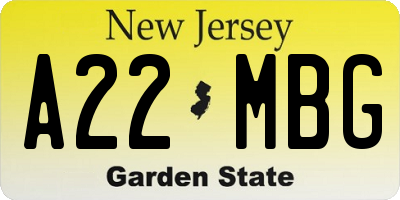 NJ license plate A22MBG