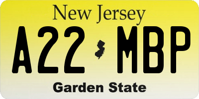 NJ license plate A22MBP