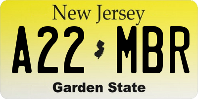 NJ license plate A22MBR