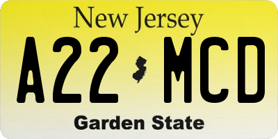 NJ license plate A22MCD