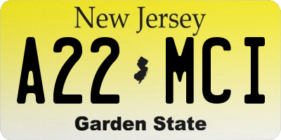 NJ license plate A22MCI