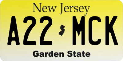 NJ license plate A22MCK