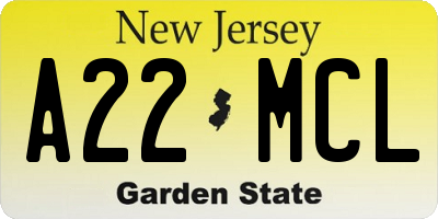 NJ license plate A22MCL