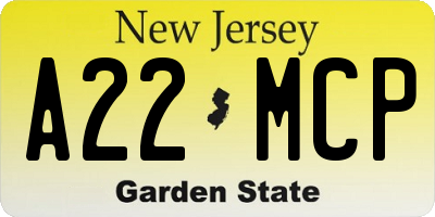 NJ license plate A22MCP