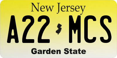 NJ license plate A22MCS