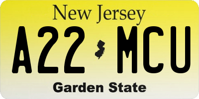 NJ license plate A22MCU