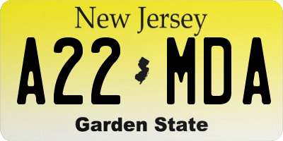 NJ license plate A22MDA
