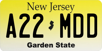 NJ license plate A22MDD