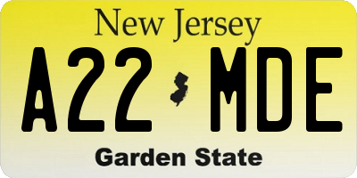NJ license plate A22MDE